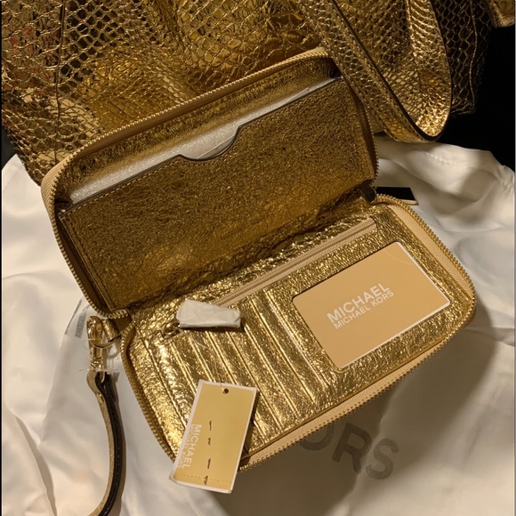 Michael Kors Python Metallic Gold Bag and Wallet - Picture 9 of 16